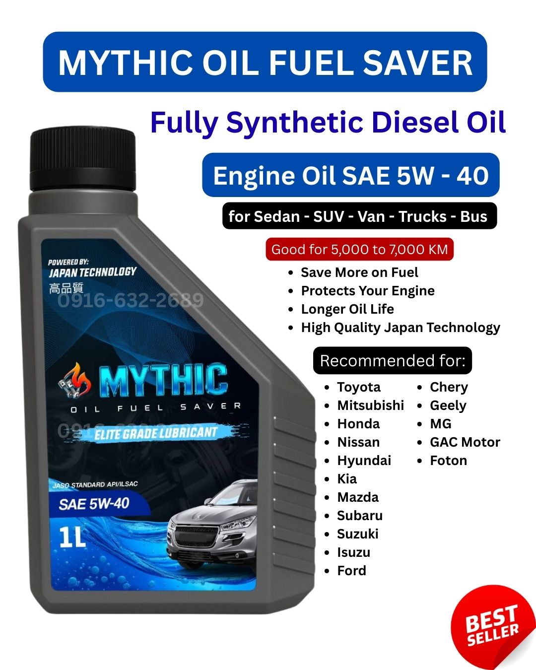 Mythic Engine Oil | Motorcycle SAE 10W-40, Car Synthetic & Fully Synthetic, Diesel Oil